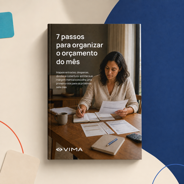 Ebook 7 passos para organizar o orçamento do mês em mockup com a capa real.